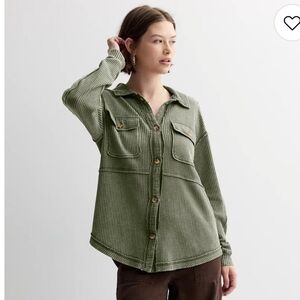Time and Tru Olive Waffle Knit Top